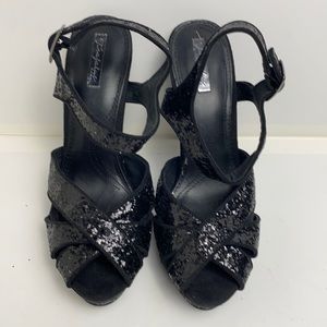 Trafaluc by Zara Black Glitter Platform Sandals